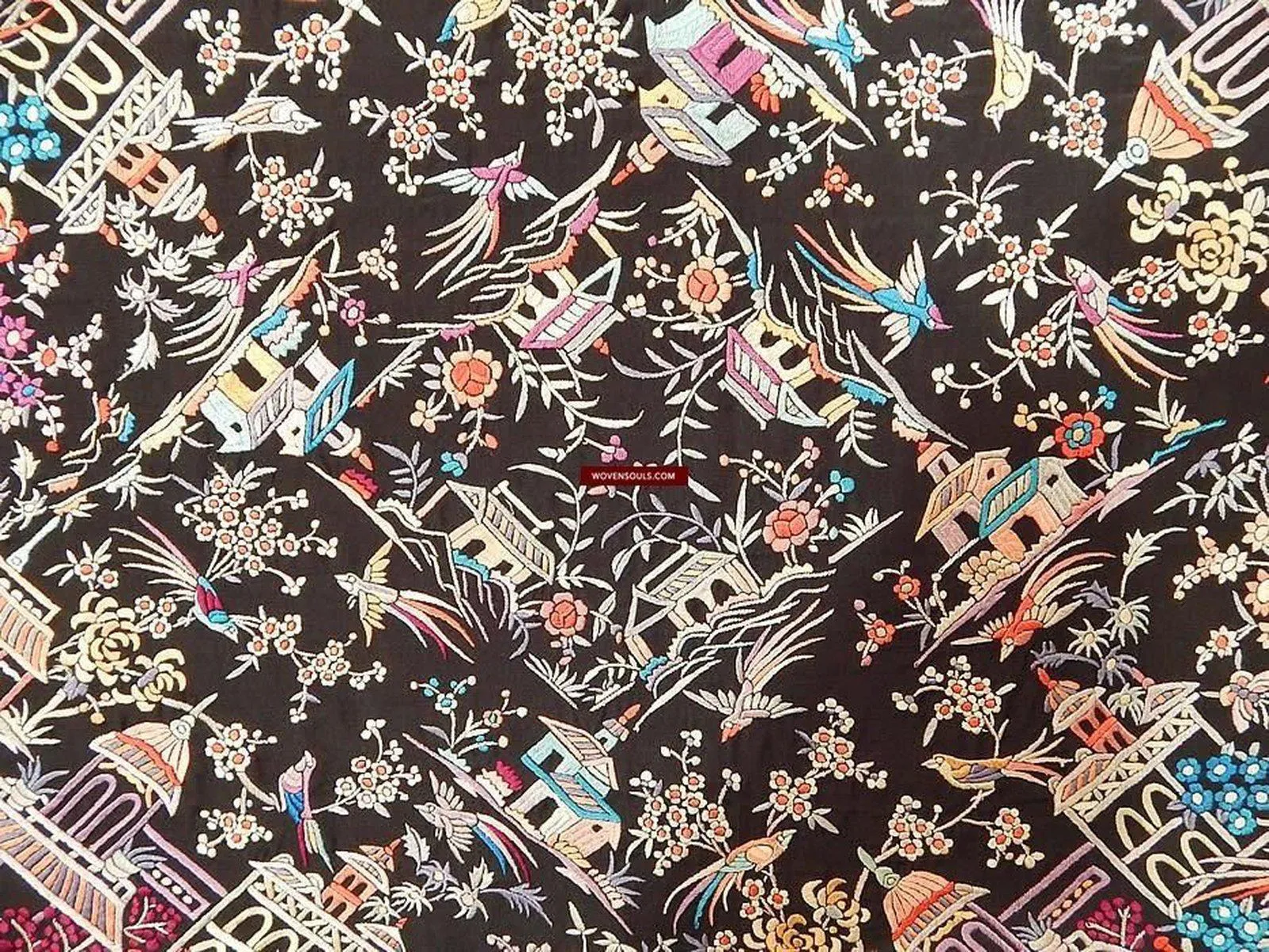 1142 Antique Manila Manton Silk Shawl with Shrines