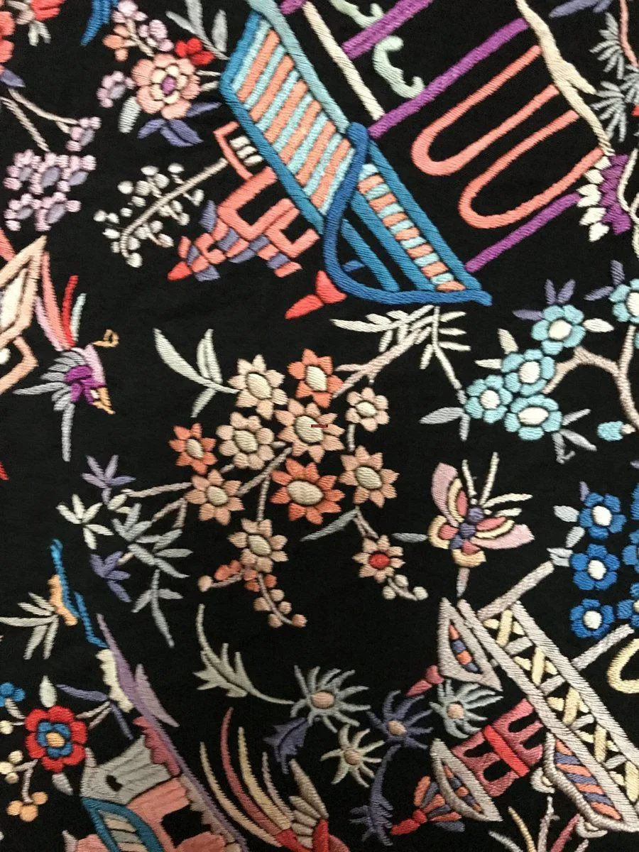 1142 Antique Manila Manton Silk Shawl with Shrines