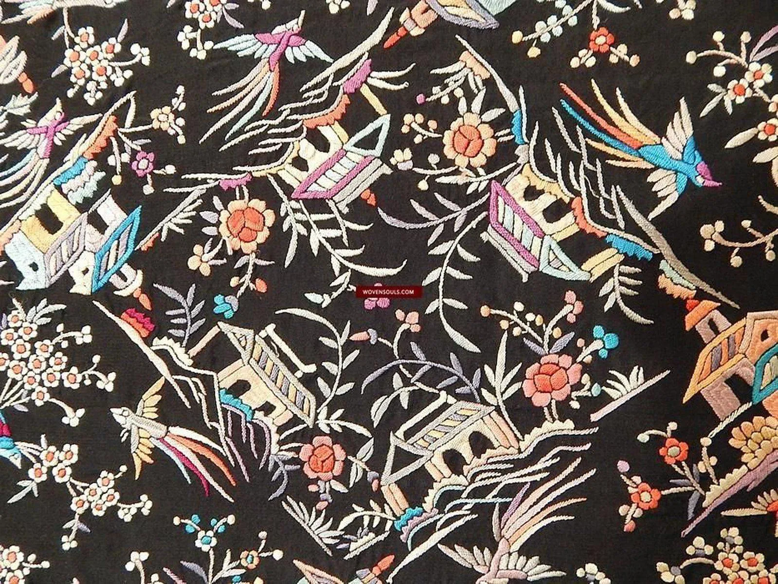 1142 Antique Manila Manton Silk Shawl with Shrines