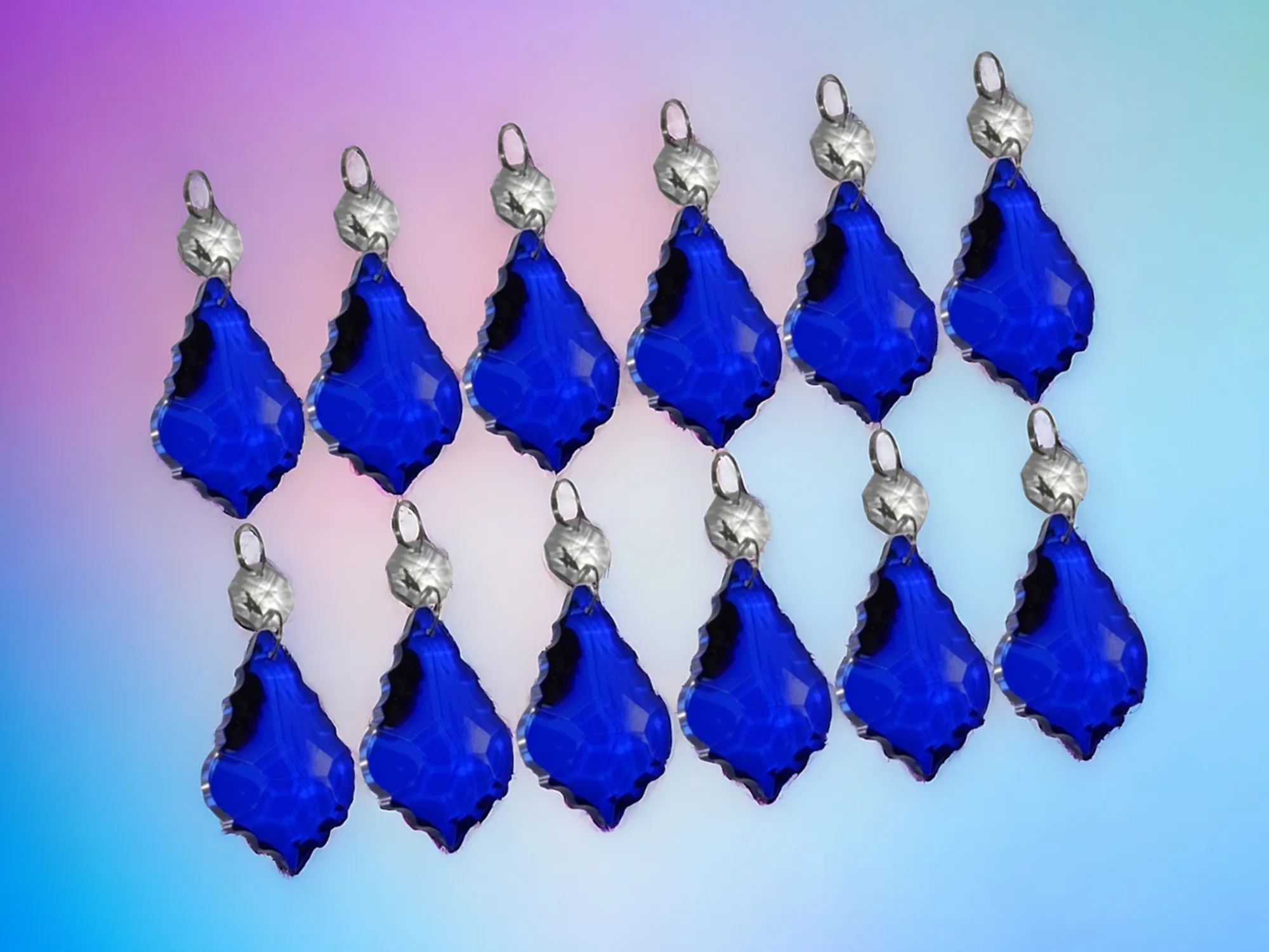 12 Blue Leaf 50 mm 2" Chandelier UK Crystals Drops Beads Droplets Hanging Decorations Parts
