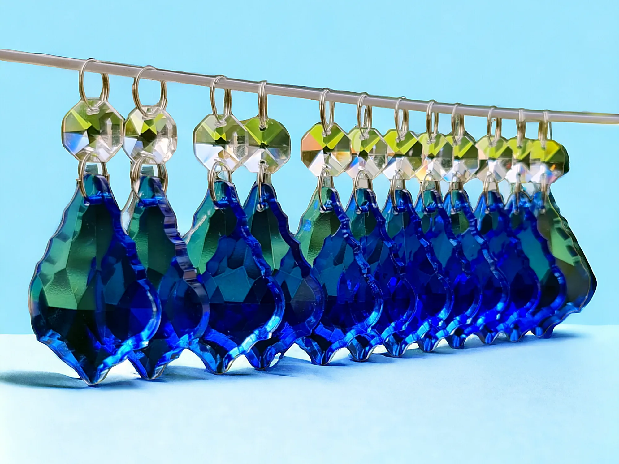 12 Blue Leaf 50 mm 2" Chandelier UK Crystals Drops Beads Droplets Hanging Decorations Parts