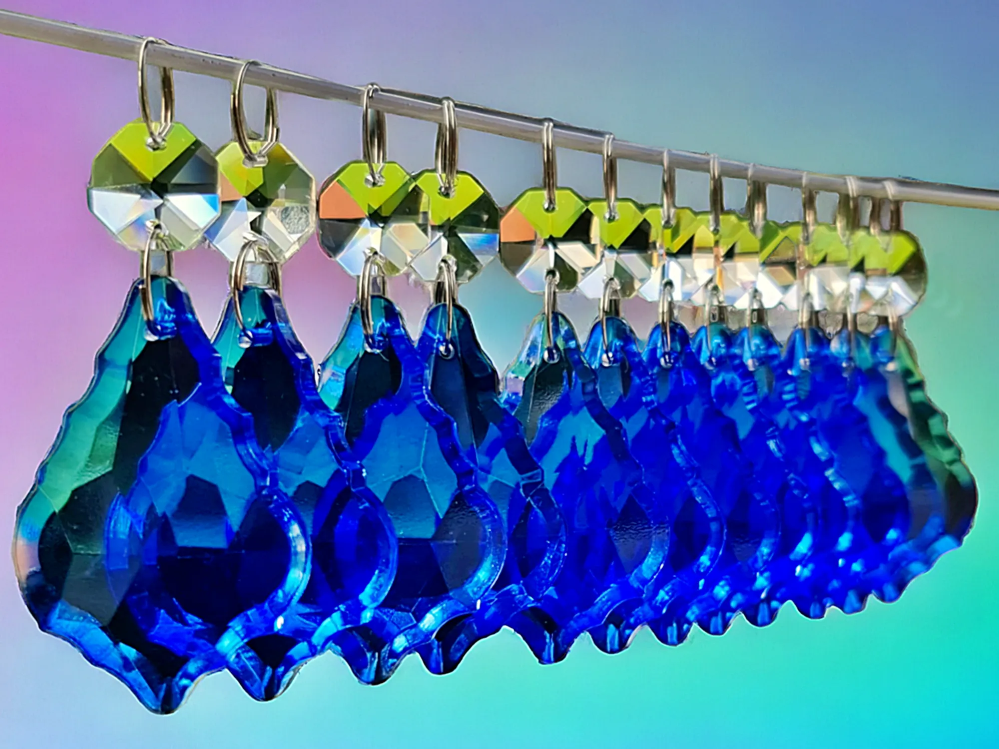 12 Blue Leaf 50 mm 2" Chandelier UK Crystals Drops Beads Droplets Hanging Decorations Parts