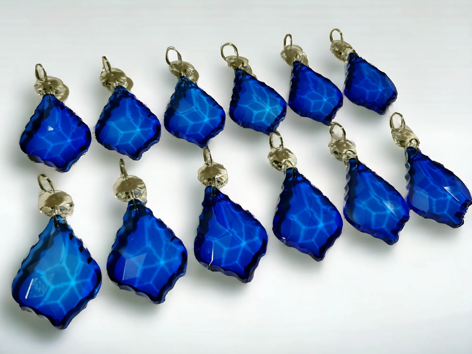 12 Blue Leaf 50 mm 2" Chandelier UK Crystals Drops Beads Droplets Hanging Decorations Parts