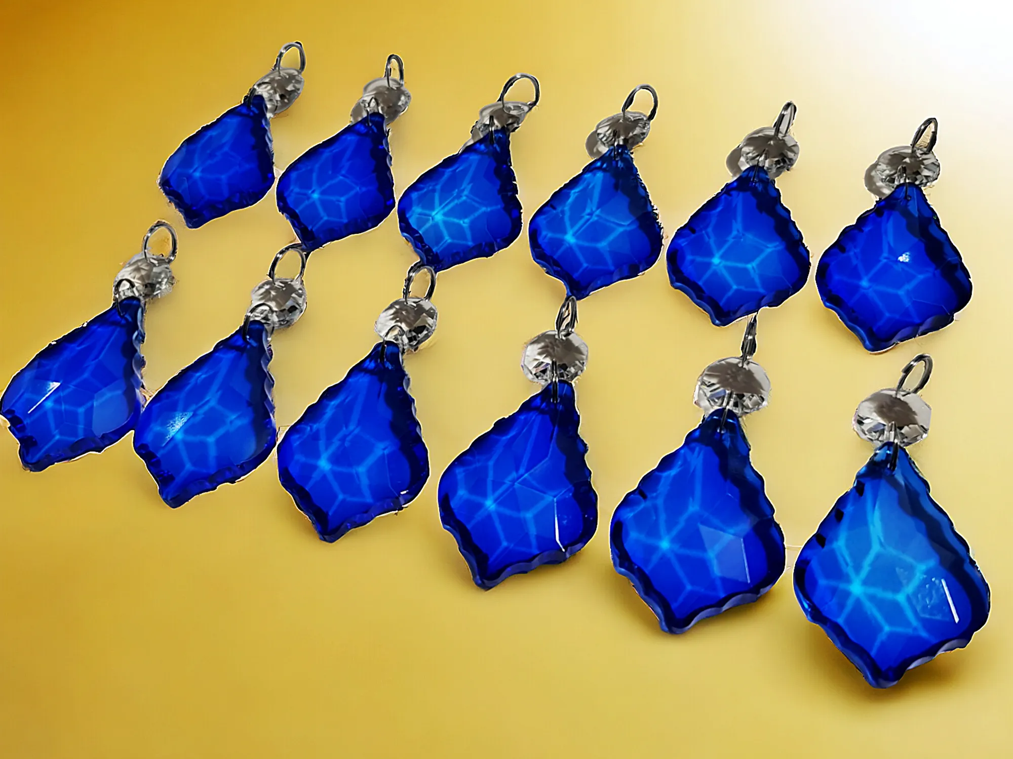 12 Blue Leaf 50 mm 2" Chandelier UK Crystals Drops Beads Droplets Hanging Decorations Parts
