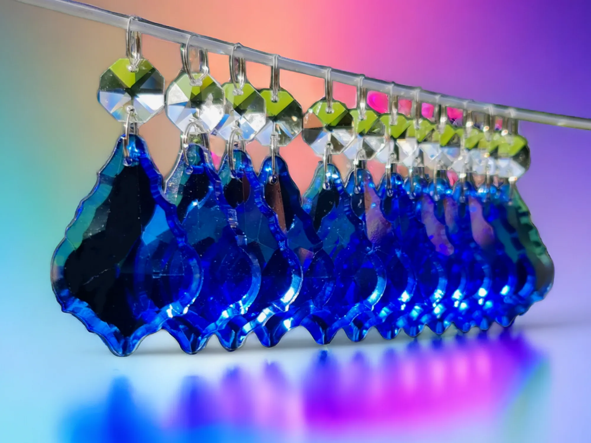 12 Blue Leaf 50 mm 2" Chandelier UK Crystals Drops Beads Droplets Hanging Decorations Parts