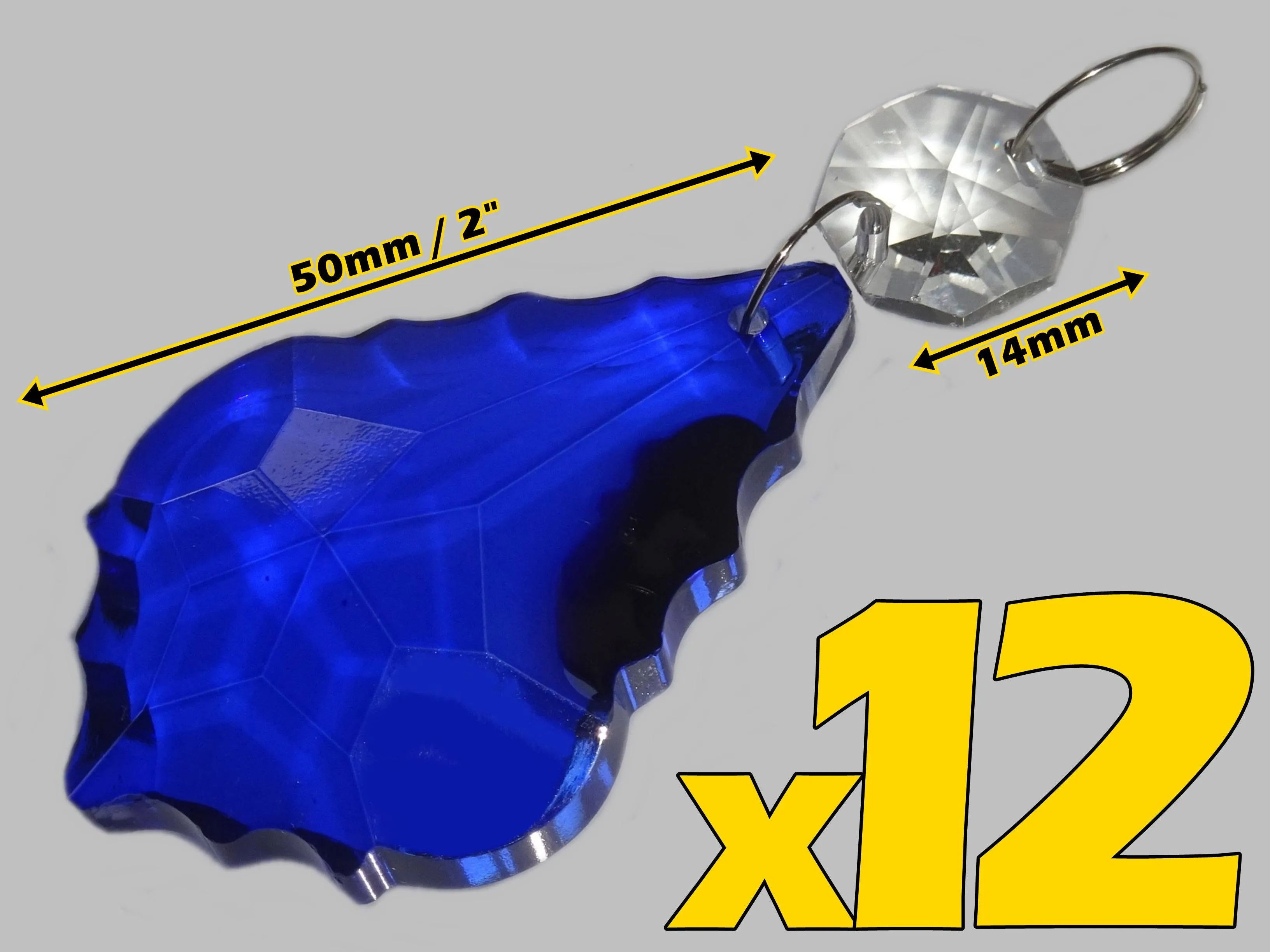 12 Blue Leaf 50 mm 2" Chandelier UK Crystals Drops Beads Droplets Hanging Decorations Parts