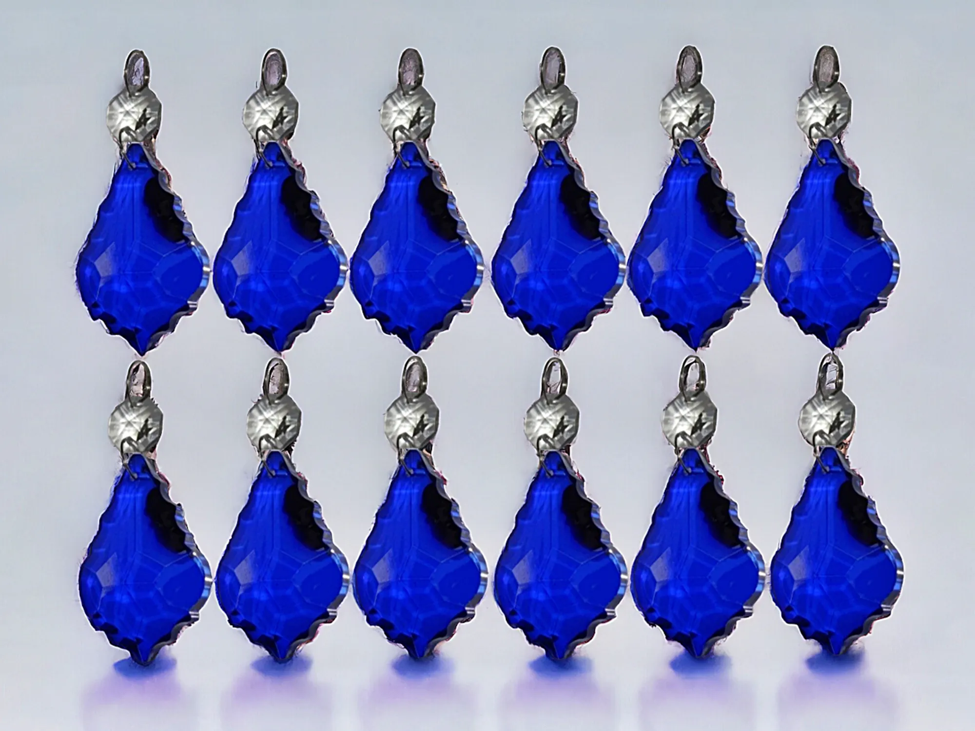 12 Blue Leaf 50 mm 2" Chandelier UK Crystals Drops Beads Droplets Hanging Decorations Parts