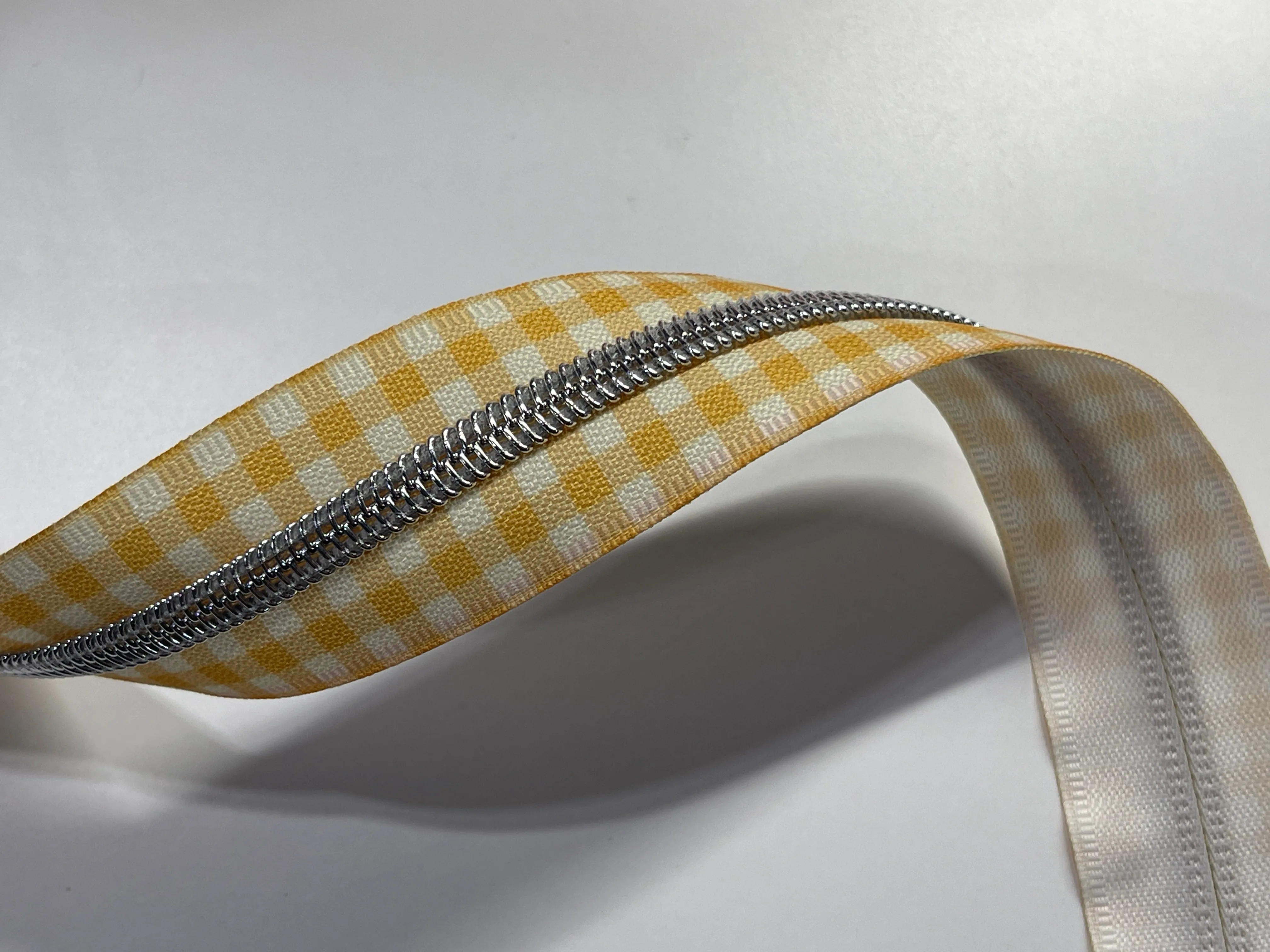 #5 Zipper Tape - 3 yard cut - Yellow Plaid w/ Nickel Teeth