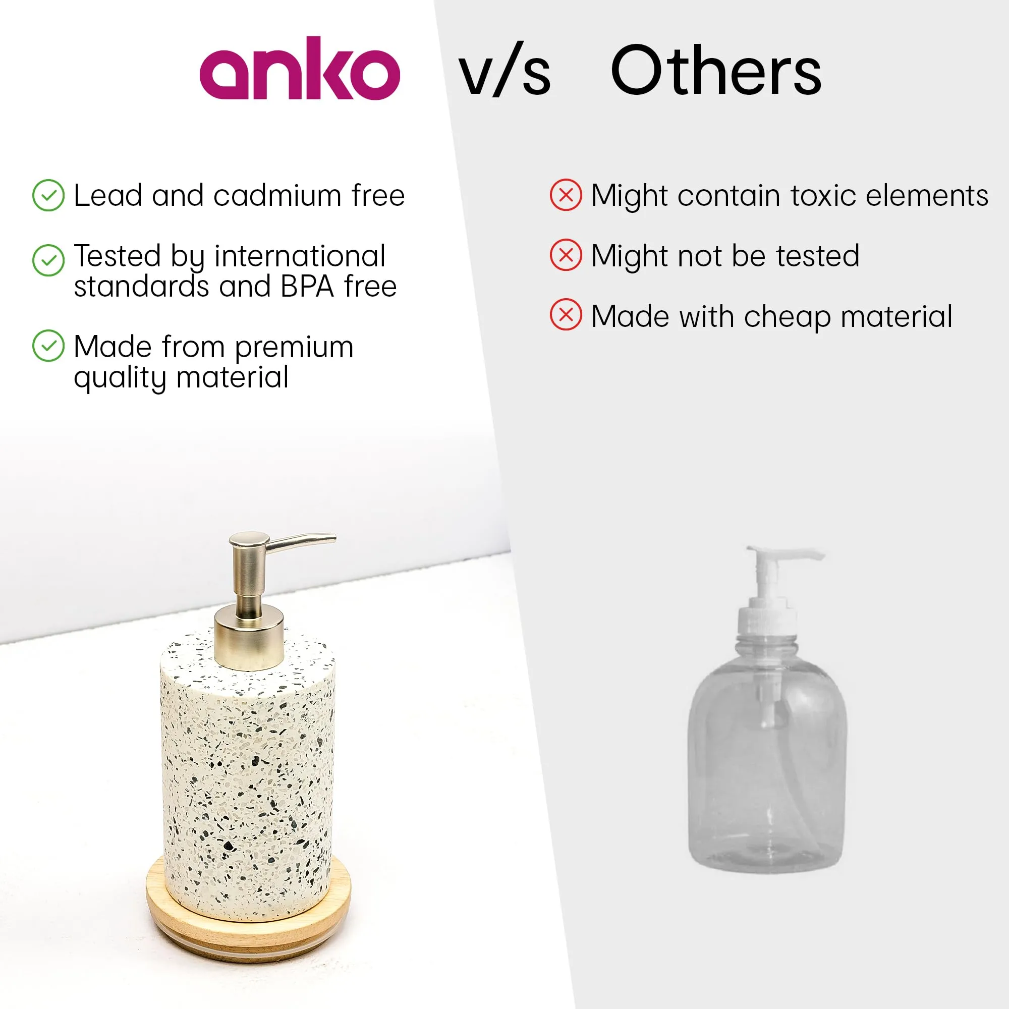Anko Terrazzo Soap Dispenser - Stylish Bathroom Accessory with Terrazzo Design - Pack of 3 | 18cm Height, Pink Color