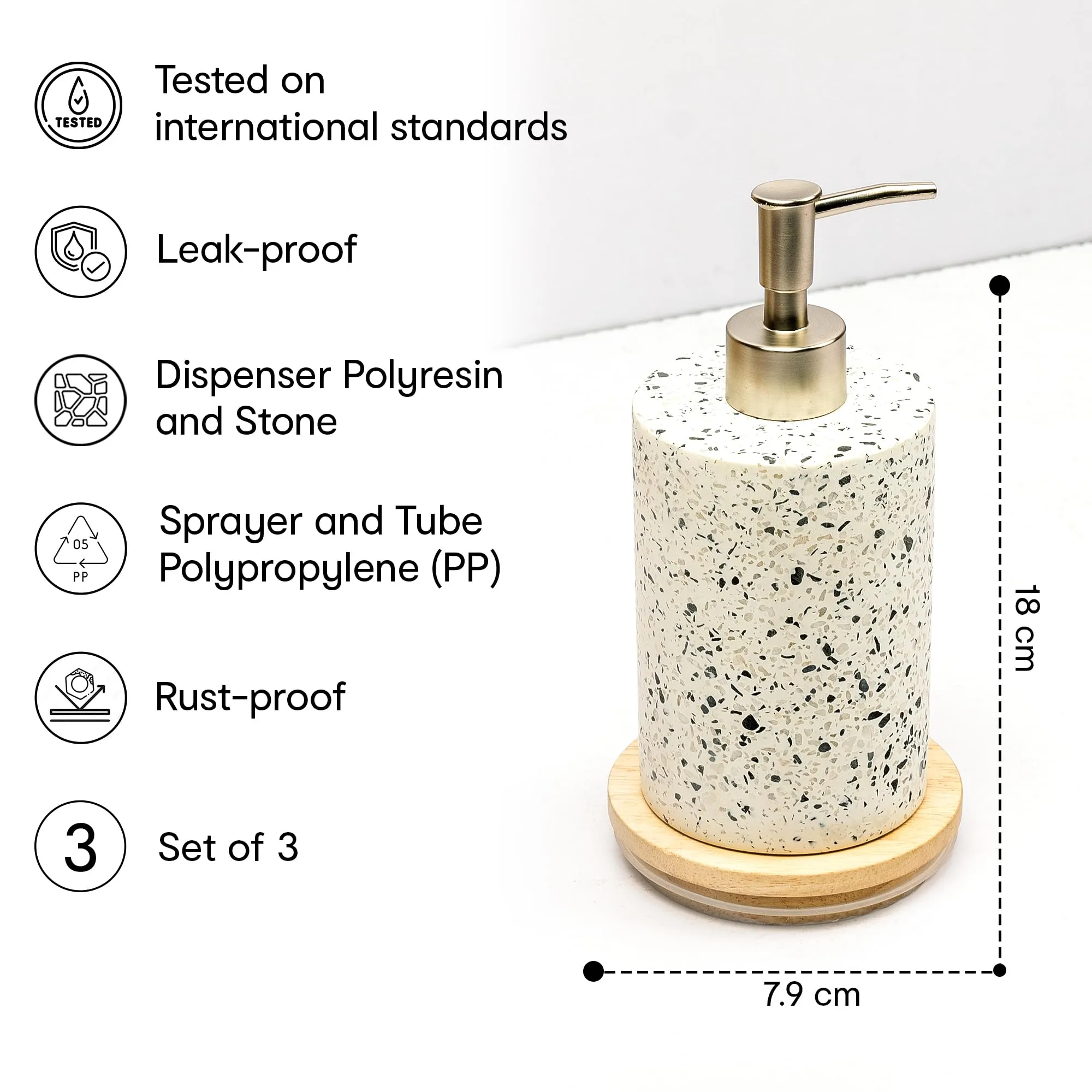 Anko Terrazzo Soap Dispenser - Stylish Bathroom Accessory with Terrazzo Design - Pack of 3 | 18cm Height, Pink Color