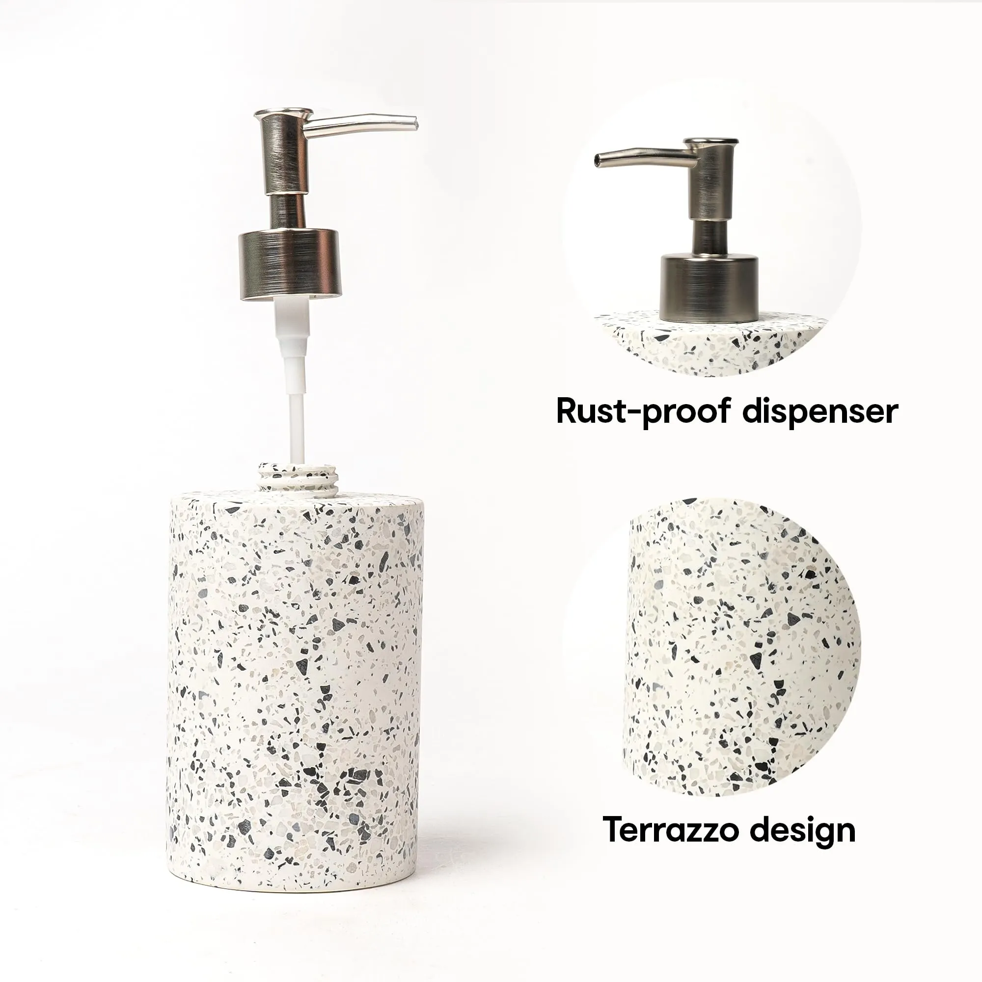 Anko Terrazzo Soap Dispenser - Stylish Bathroom Accessory with Terrazzo Design - Pack of 3 | 18cm Height, Pink Color