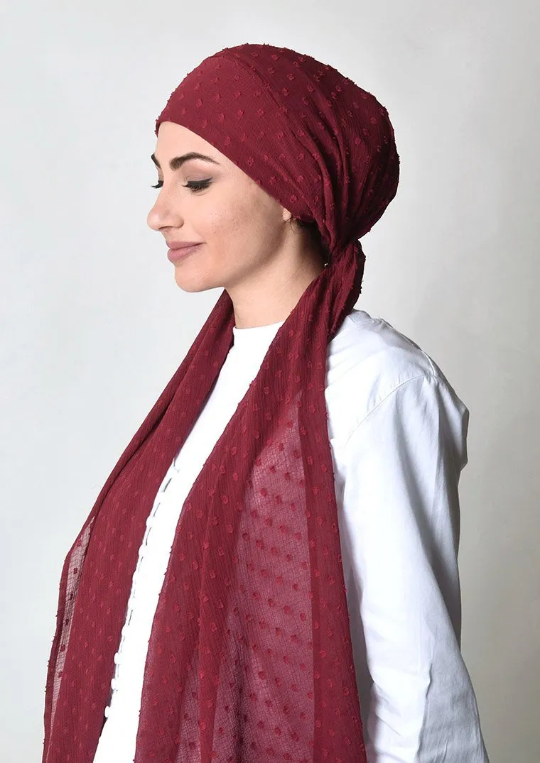 Biking Red- Cap Shawl- Mosaic Butti Chiffon