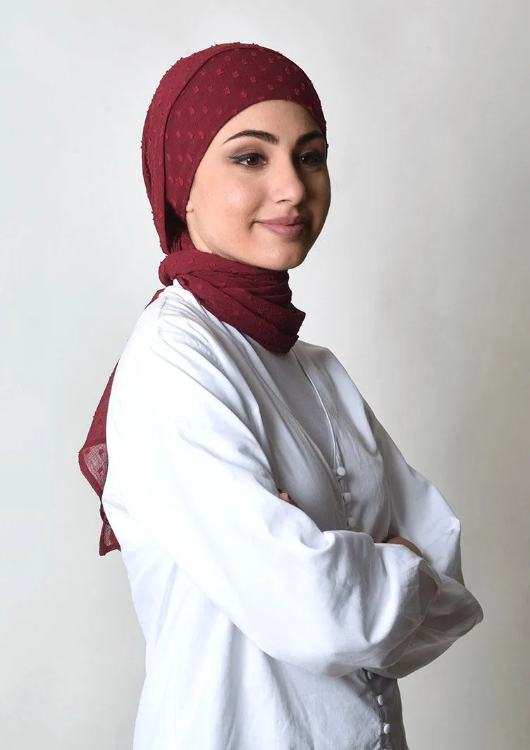 Biking Red- Cap Shawl- Mosaic Butti Chiffon