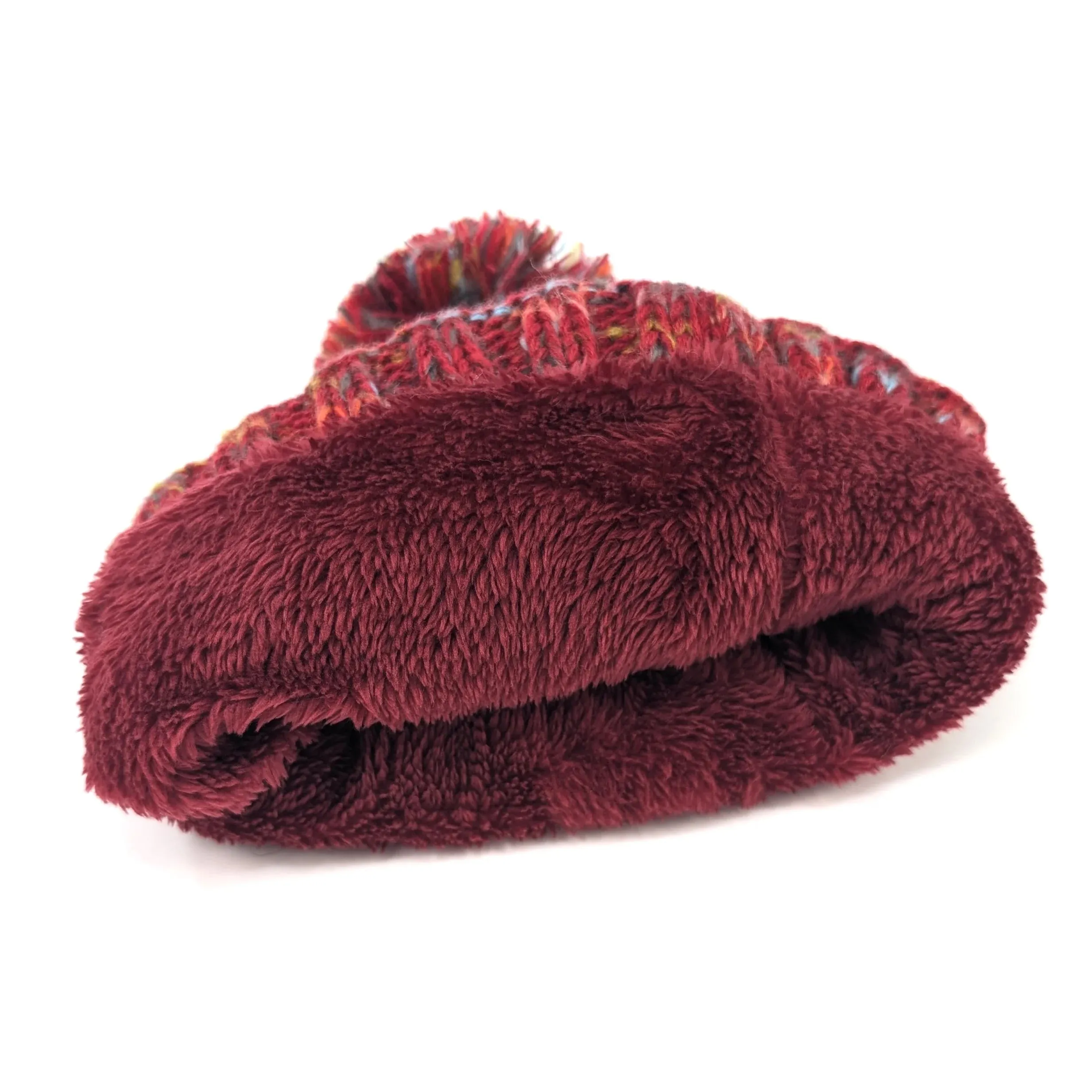 Black Ginger Red Mottled Cable Knit Bobble Hat - 800-660