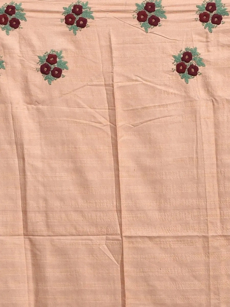 Black Zari Striped Linen Saree with Floral Hand Embroidery