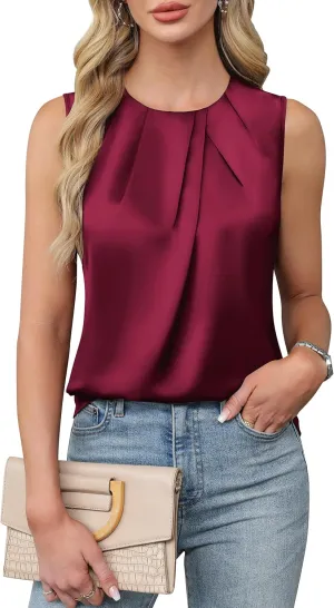 Blooming Jelly Womens Summer Tank Tops Business Casual Outfits Satin Blouse Dressy Work Shirts Spring Clothes