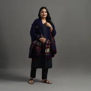 Blue - Kutch Neran Hand Embroidery Mirror Work Woollen Shawl 74