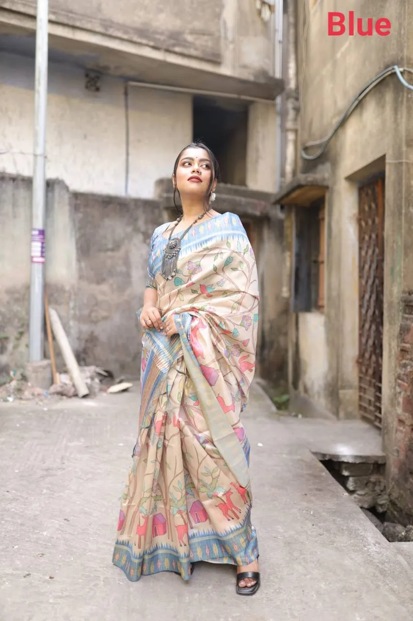 Blue Soft Tusser Silk Saree