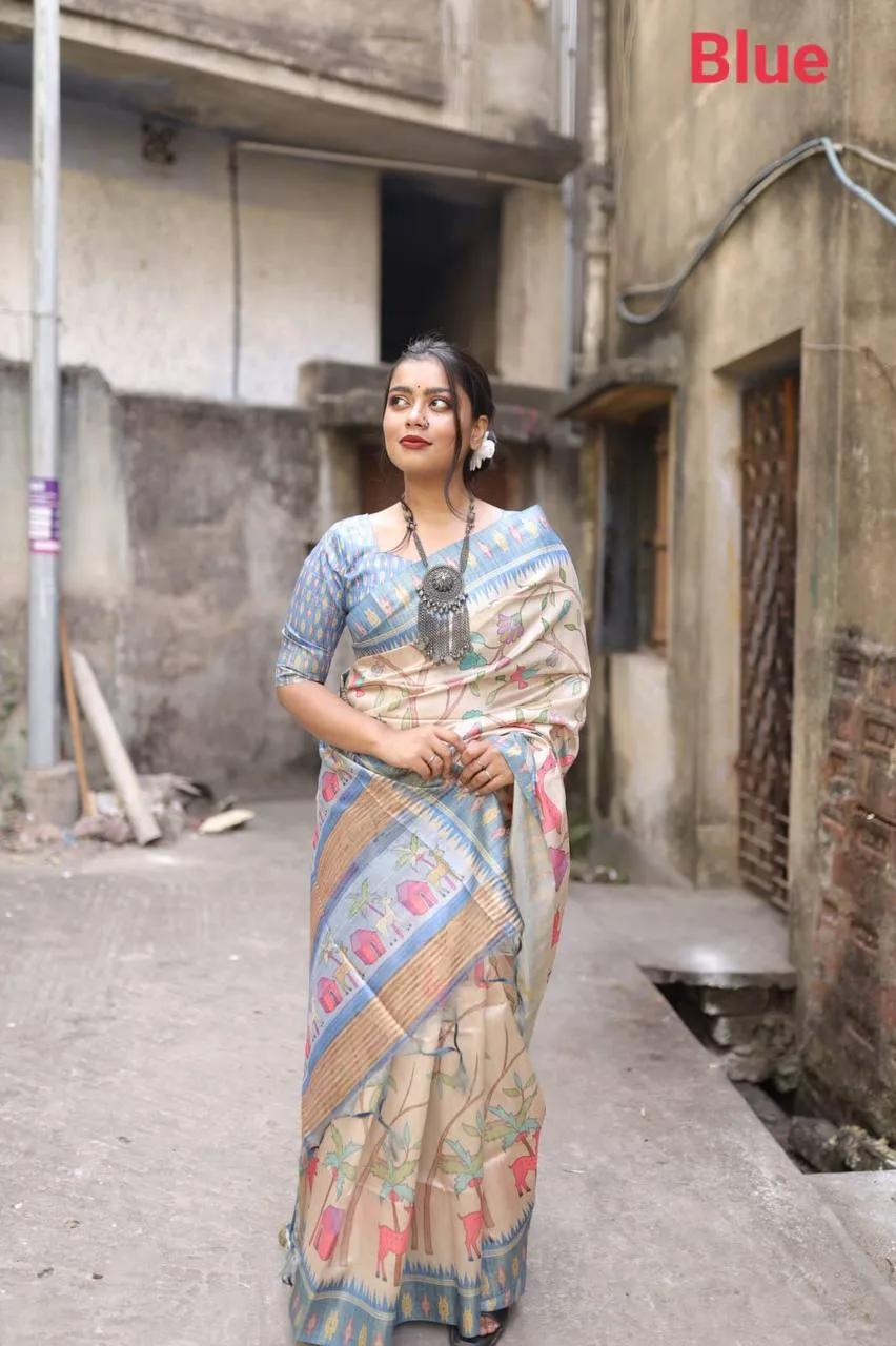 Blue Soft Tusser Silk Saree