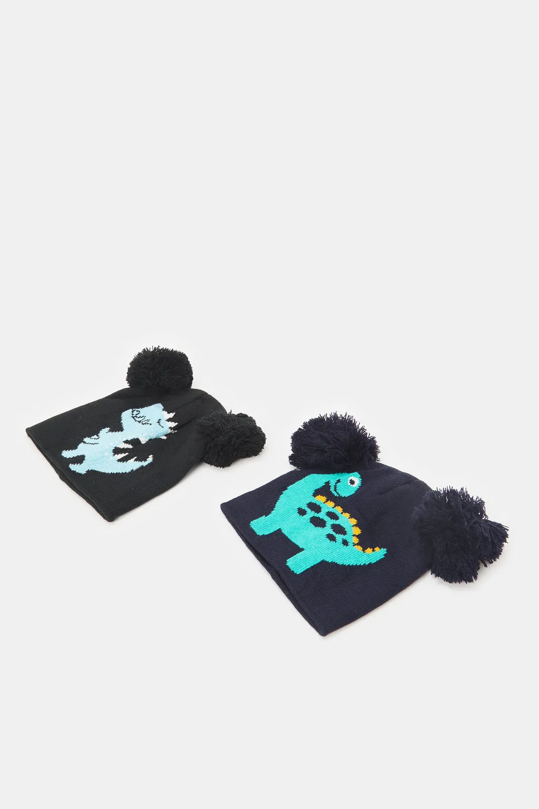 Boys Navy And Black Knitted Cap Set (2 Piece)