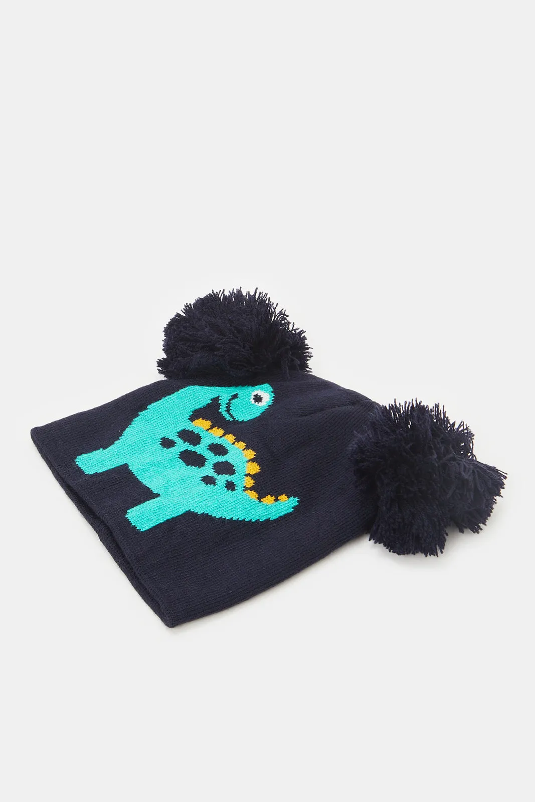 Boys Navy And Black Knitted Cap Set (2 Piece)