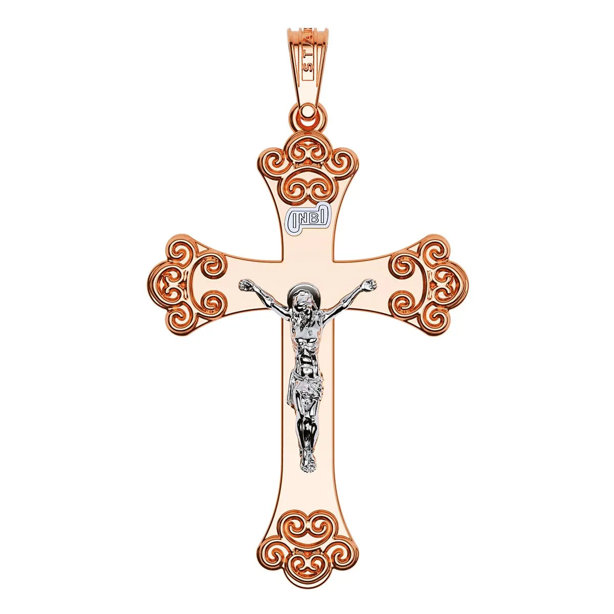 Byzantine Style Two-Tone Baptism Cross With Crucifix