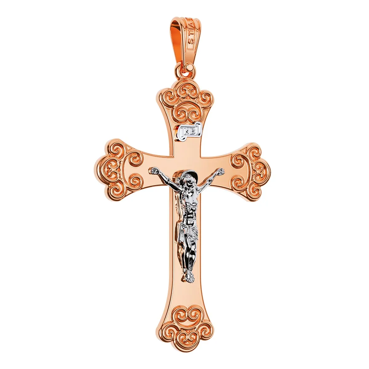 Byzantine Style Two-Tone Baptism Cross With Crucifix