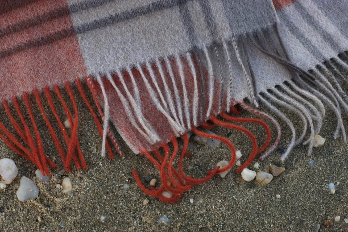 Cashmere Plaid Fringe Scarf - Copper Red
