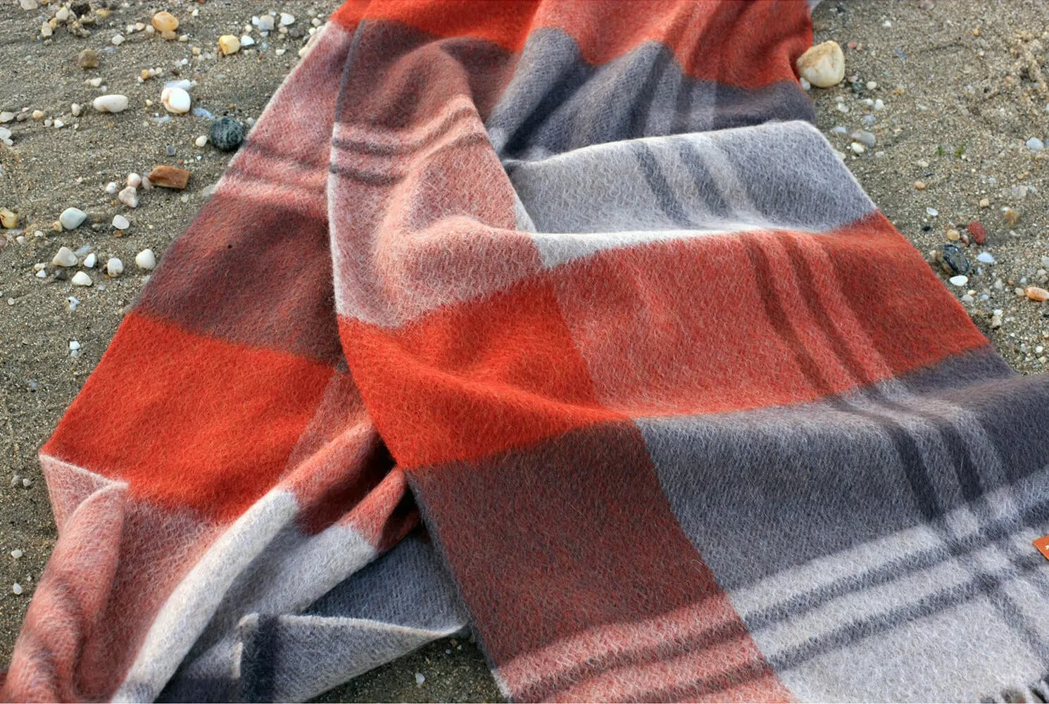 Cashmere Plaid Fringe Scarf - Copper Red