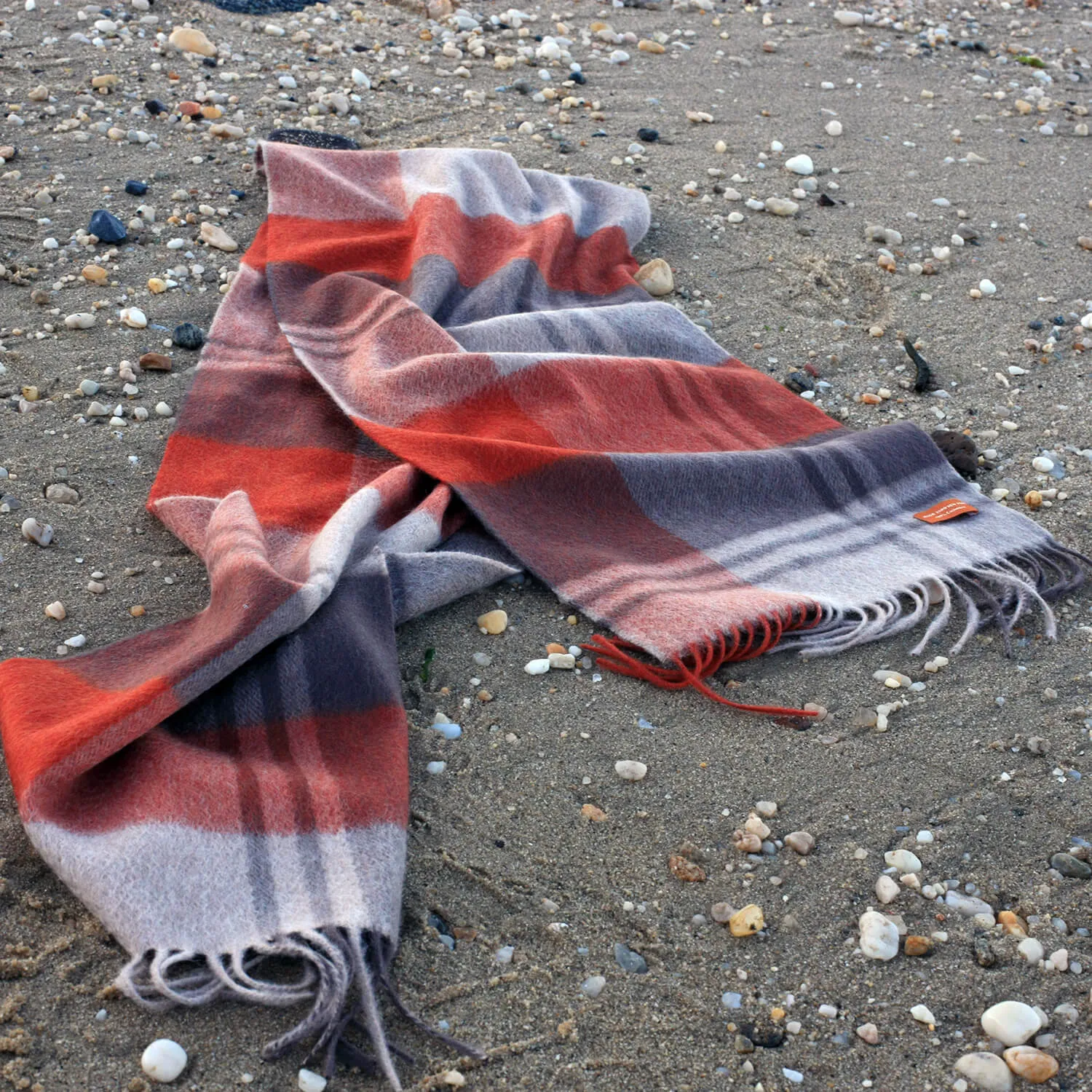 Cashmere Plaid Fringe Scarf - Copper Red