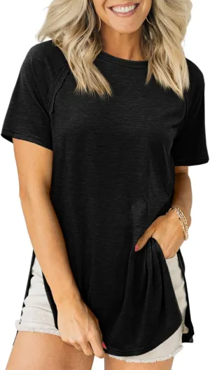Cicy Bell Womens Short Sleeve Tunic Tops Summer Crew Neck Side Split T Shirts Casual Loose Fit Basic Tees Shirts