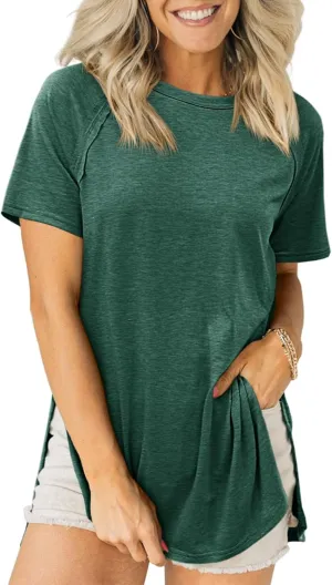 Cicy Bell Womens Short Sleeve Tunic Tops Summer Crew Neck Side Split T Shirts Casual Loose Fit Basic Tees Shirts