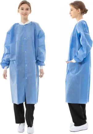 Disposable Lab Coats - SMS Medical Lab Jacket Knee Length Chemistry Lab Coat with Knit Cuffs and 3 Pockets