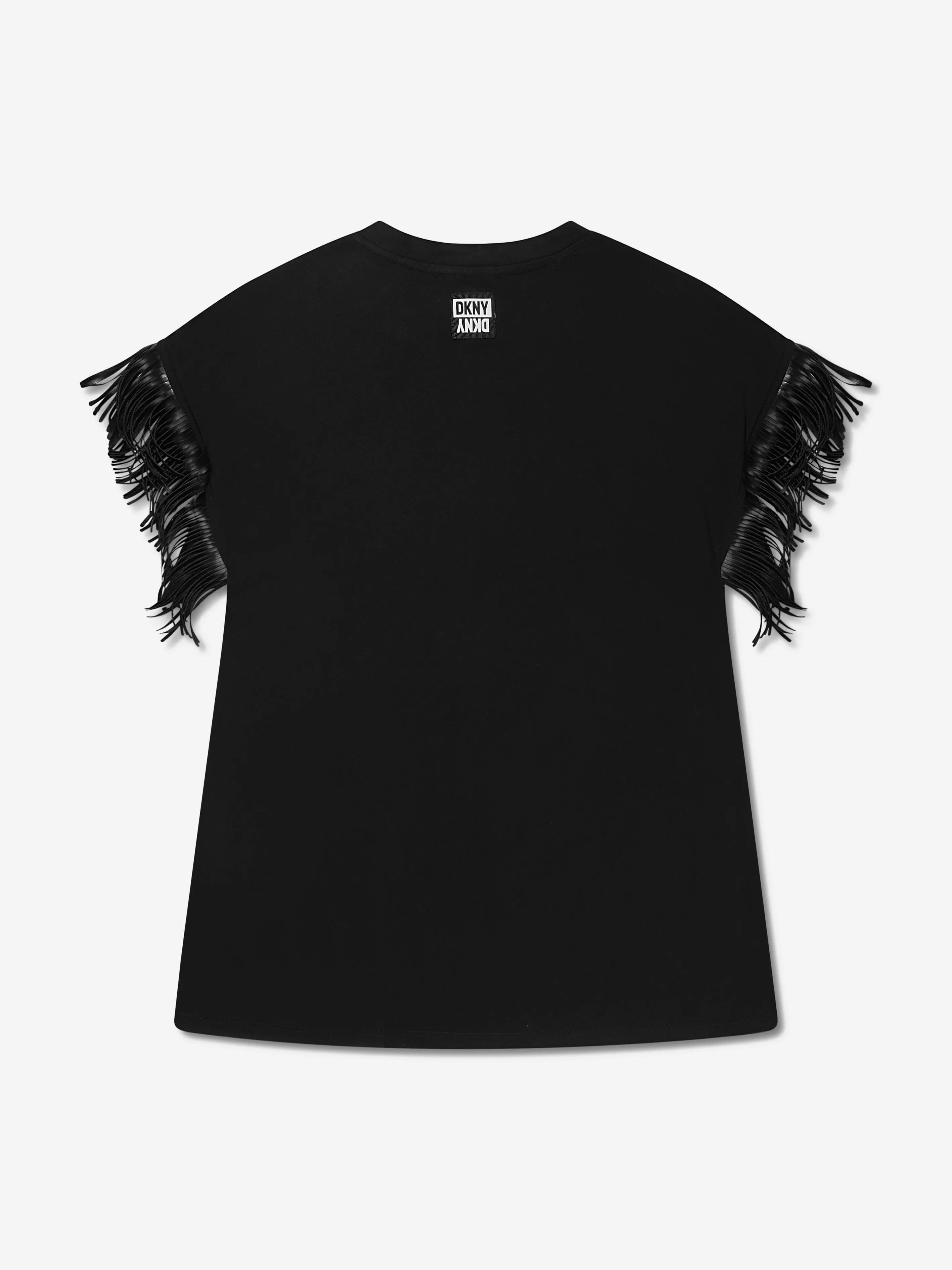 DKNY Girls Fringed Sleeve Dress in Black