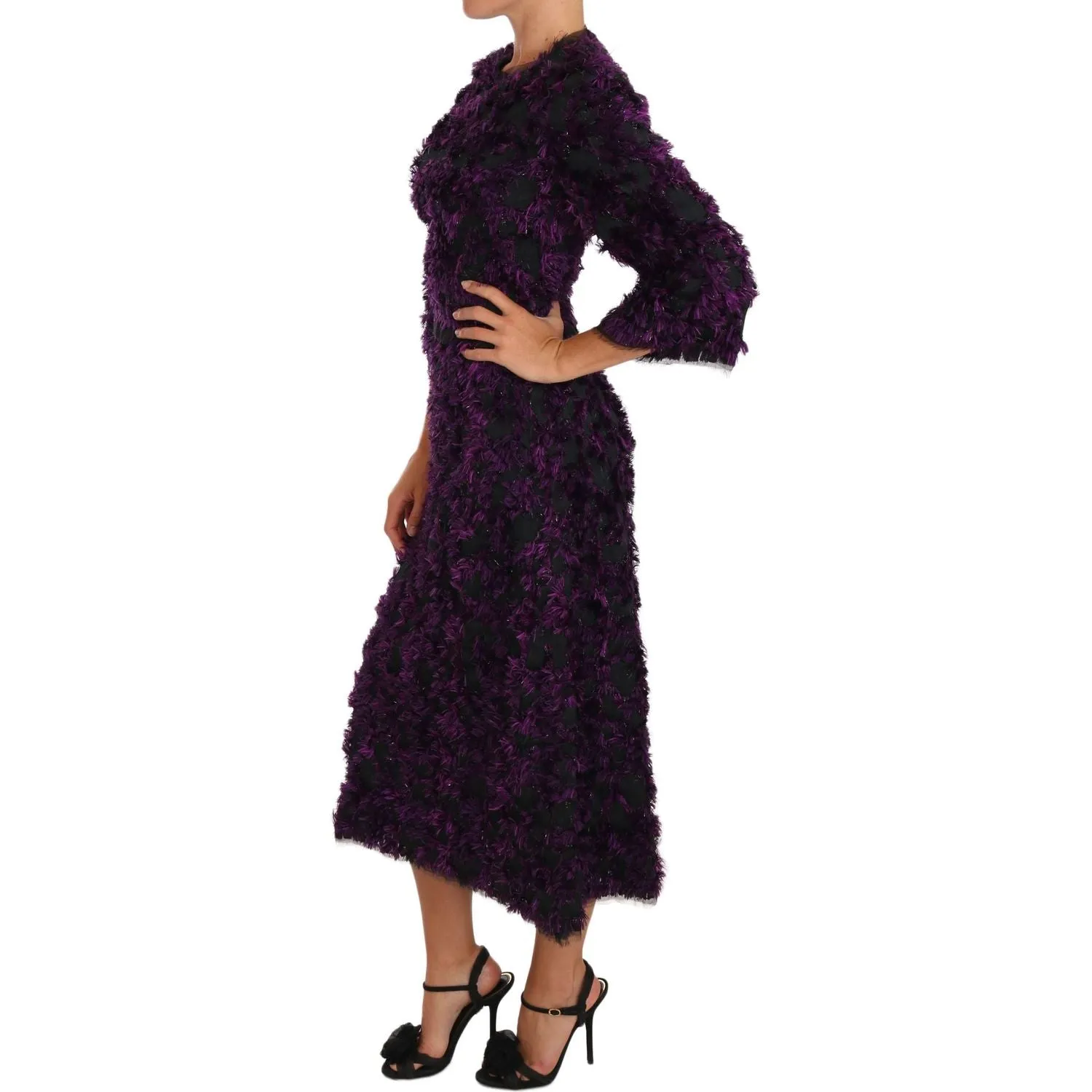 Dolce & Gabbana Elegant Fringe Sheath Dress in Purple & Black
