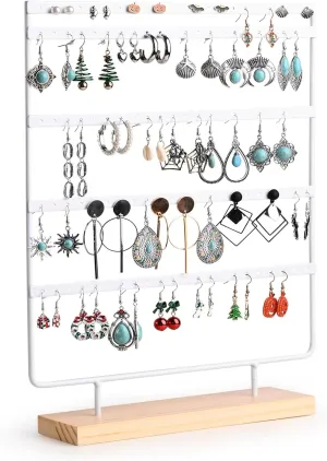 Earring Display Stands, Large Earring Holder Organizer Stand, 5-Tier Earring Rack with 110 Holes (White)