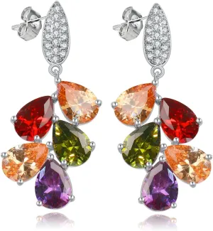 Earring for Women, Classic Multi Gemstones Silver Plated Earring with Amethyst Garnet Morganite Peridot Women Jewelry