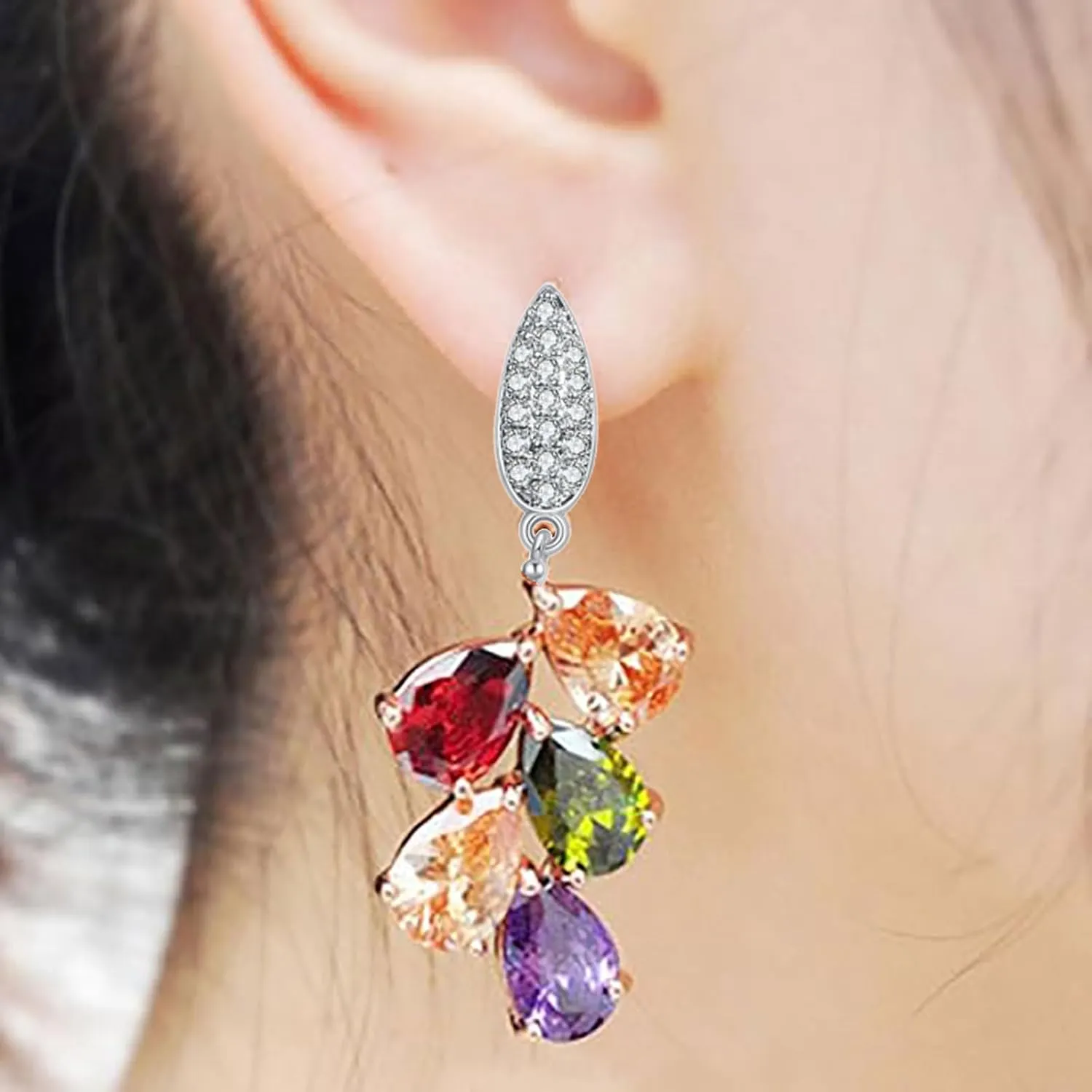 Earring for Women, Classic Multi Gemstones Silver Plated Earring with Amethyst Garnet Morganite Peridot Women Jewelry