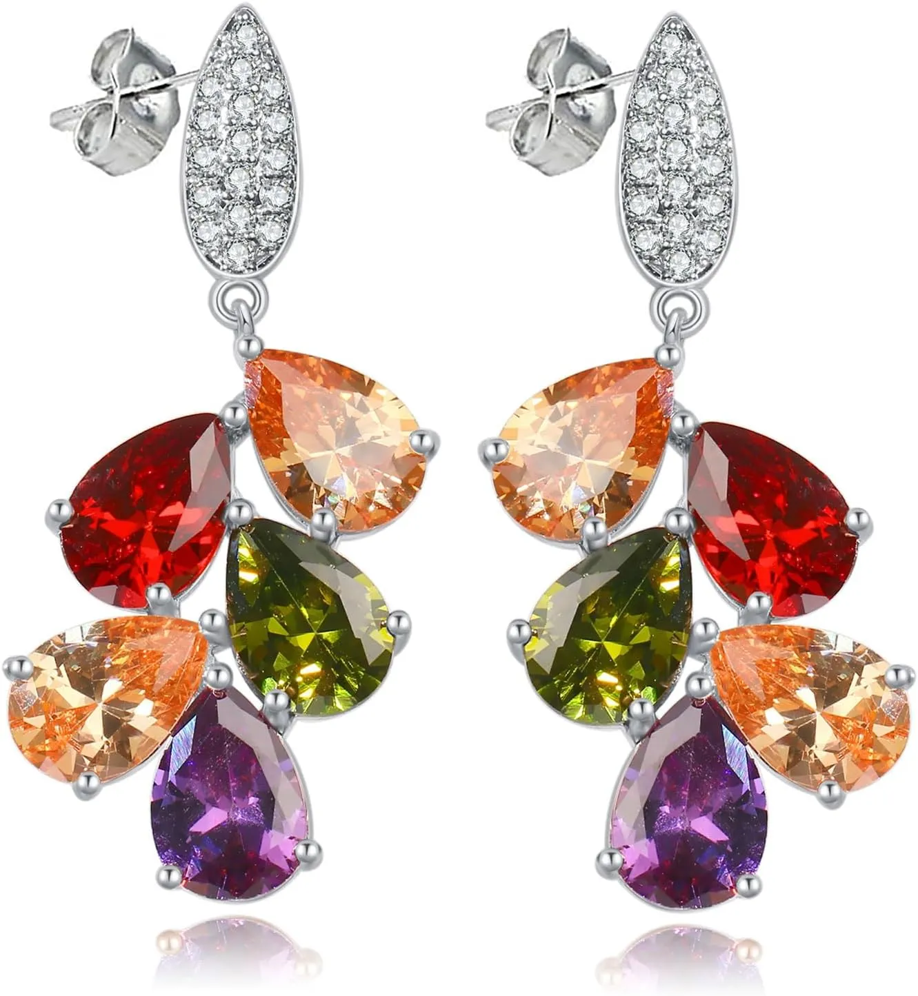 Earring for Women, Classic Multi Gemstones Silver Plated Earring with Amethyst Garnet Morganite Peridot Women Jewelry