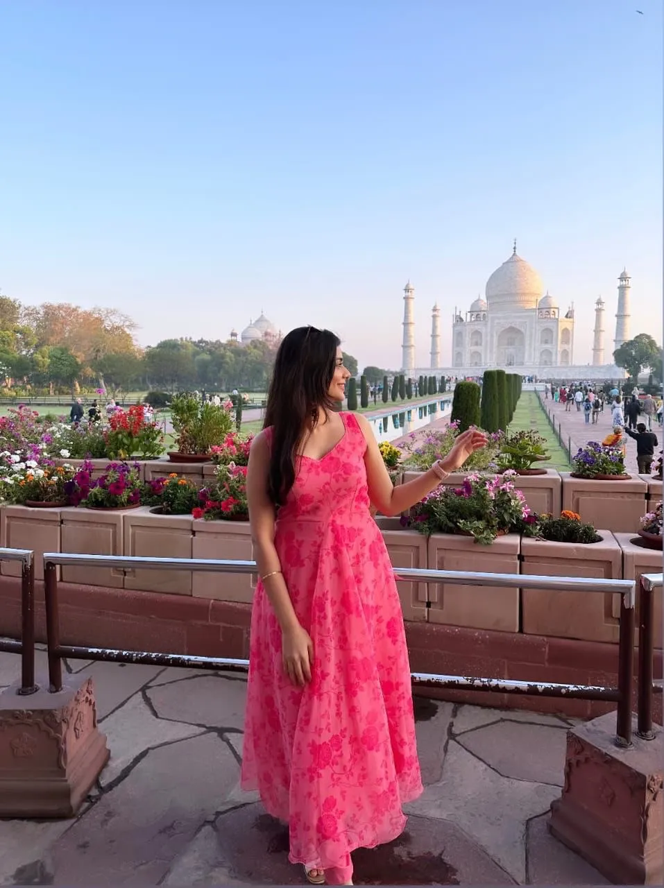 Elegant Dark Pink Digital Printed Georgette Silk Anarkali Suit Set