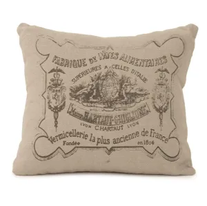 French Label Linen Pillow