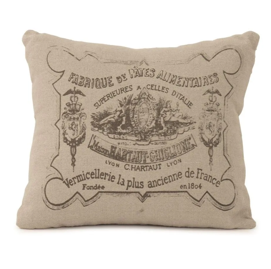 French Label Linen Pillow