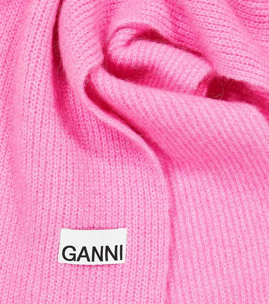 Ganni wool blend scarf, pink