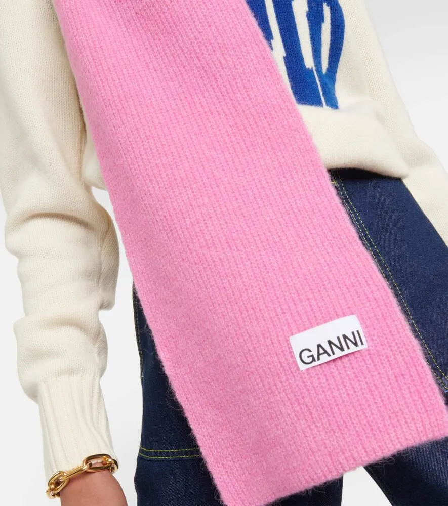 Ganni wool blend scarf, pink