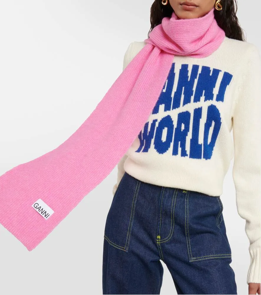 Ganni wool blend scarf, pink