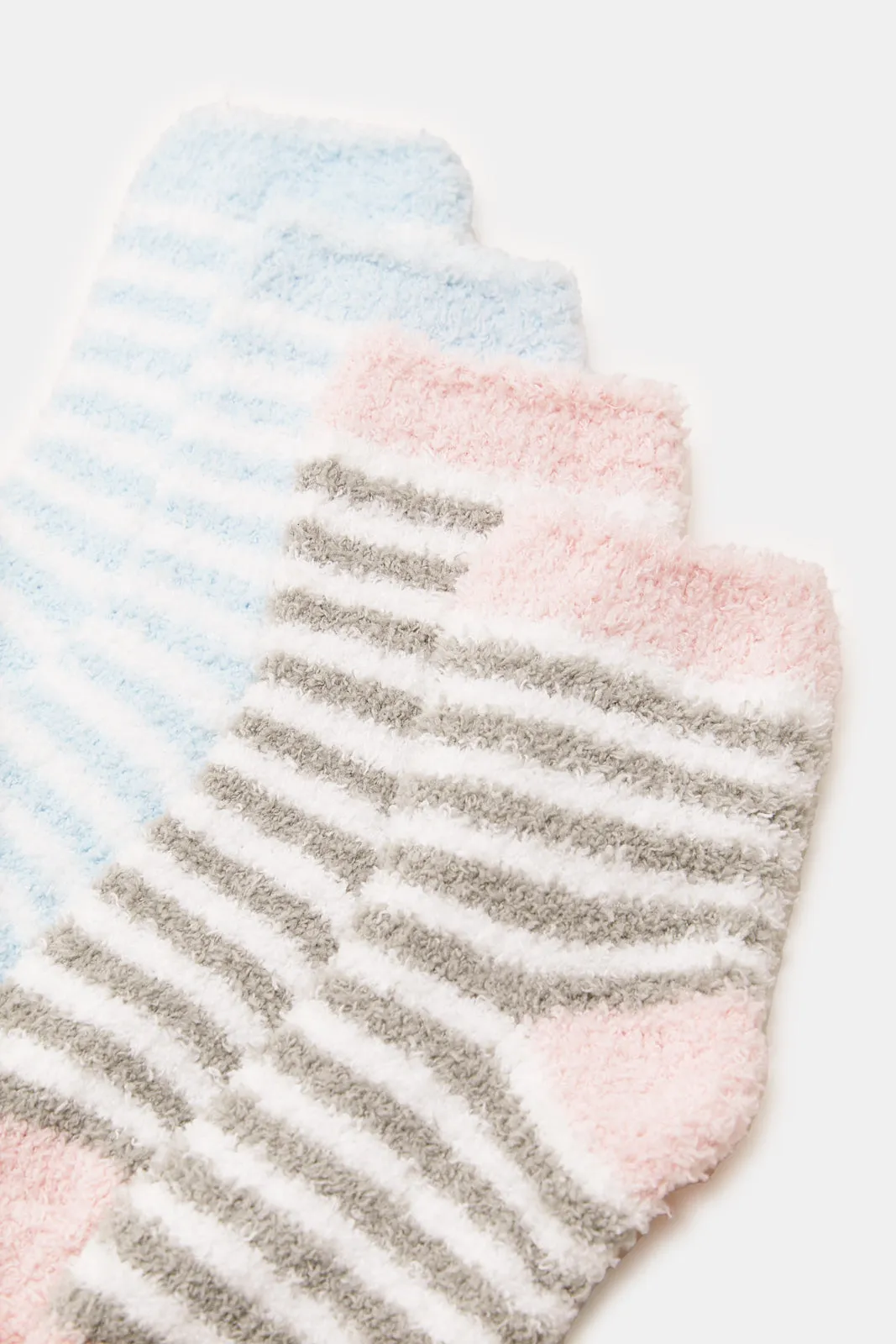 Girls Assorted Striped Fluffy Socks Set (2 Pairs)