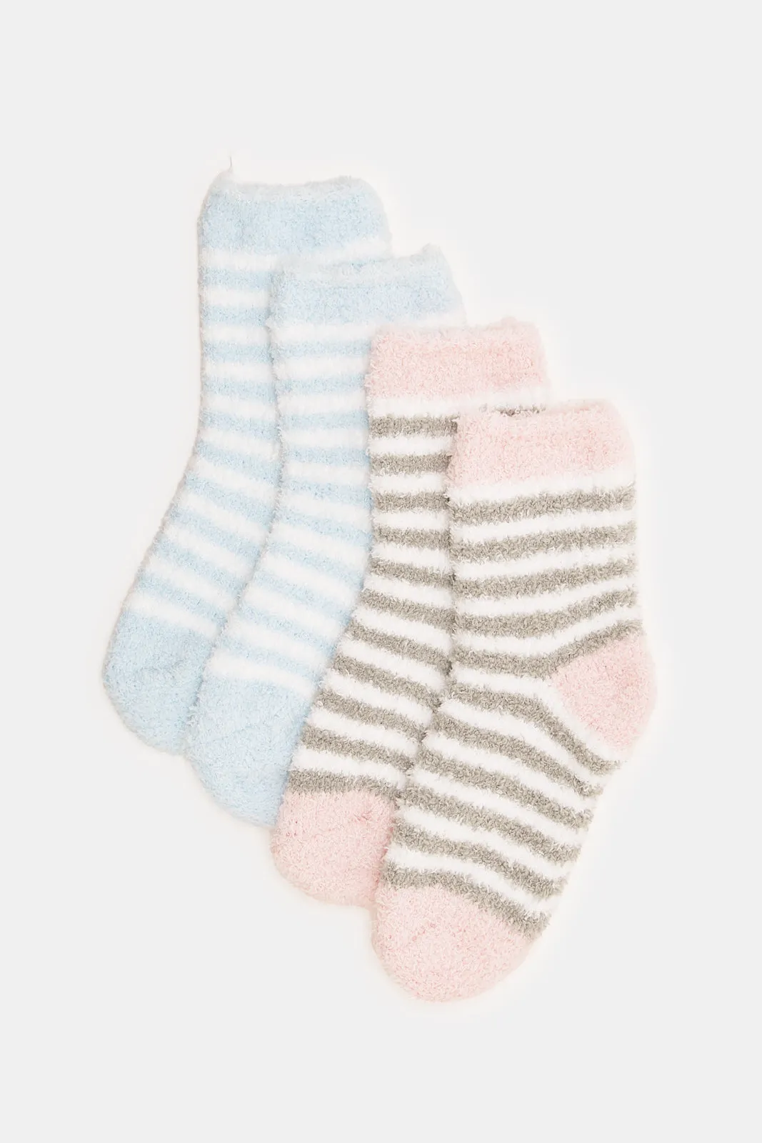Girls Assorted Striped Fluffy Socks Set (2 Pairs)