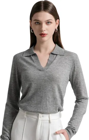 GreenMount Womens Super Lightweight Worsted Deep V-Polo Cashmere Sweater Pullover for Spring and Summer Keep 37.5 Warm