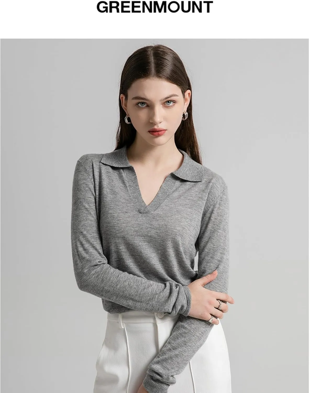 GreenMount Womens Super Lightweight Worsted Deep V-Polo Cashmere Sweater Pullover for Spring and Summer Keep 37.5 Warm