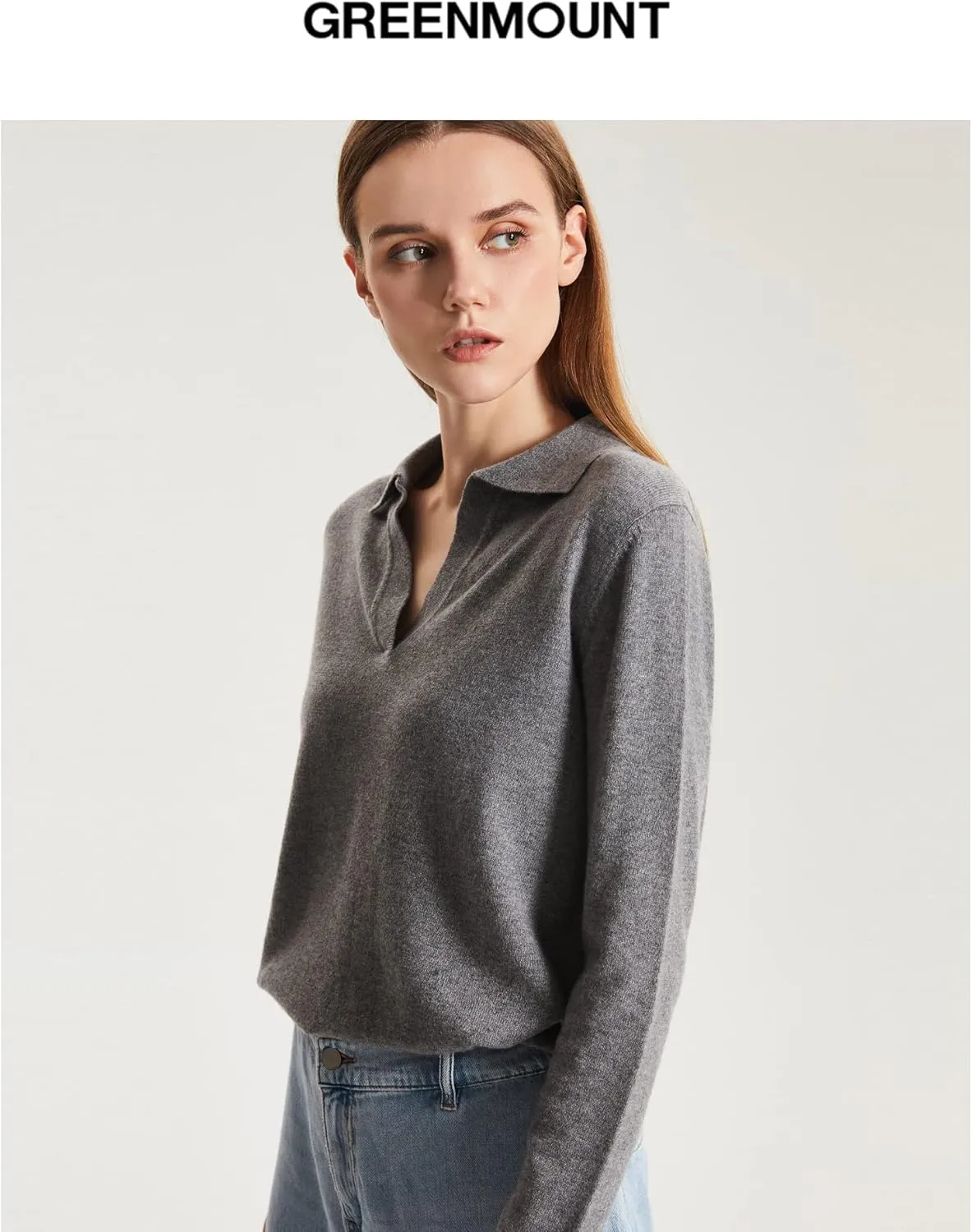 GreenMount Womens Super Lightweight Worsted Deep V-Polo Cashmere Sweater Pullover for Spring and Summer Keep 37.5 Warm